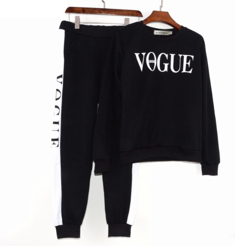 Vogue Printed Tracksuit Set Sweatshirt + Pant-women fashion & fitness-wanahavit-Black-L-wanahavit