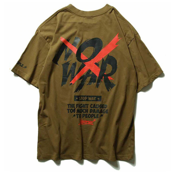 No War Printed Hip Hop Streetwear Loose Tees-wanahavit-Green-Asian M-wanahavit