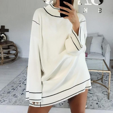 White Streetwear Turtleneck Loose Long Sleeve Knitted Dress-women-wanahavit-White-One Size-wanahavit