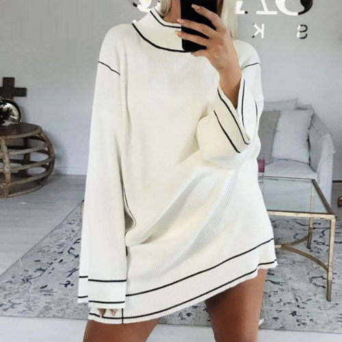 Load image into Gallery viewer, White Streetwear Turtleneck Loose Long Sleeve Knitted Dress-women-wanahavit-White-One Size-wanahavit
