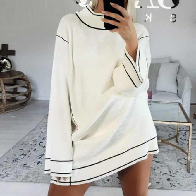 White Streetwear Turtleneck Loose Long Sleeve Knitted Dress-women-wanahavit-White-One Size-wanahavit