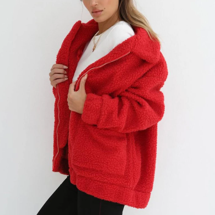Loose Fleece Faux Shearing Fur Thick Teddy Jacket Coat-women-wanahavit-Red-S-wanahavit