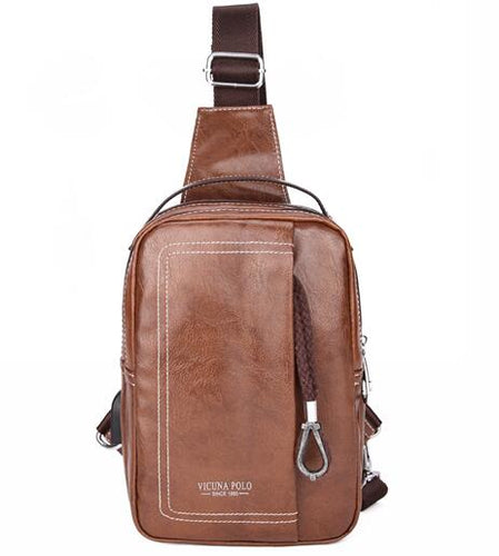 Load image into Gallery viewer, Double Pocket Leather Shoulder Bag with Charging Port-men-wanahavit-khaki-wanahavit
