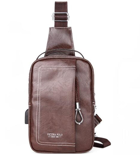 Double Pocket Leather Shoulder Bag with Charging Port-men-wanahavit-brown-wanahavit