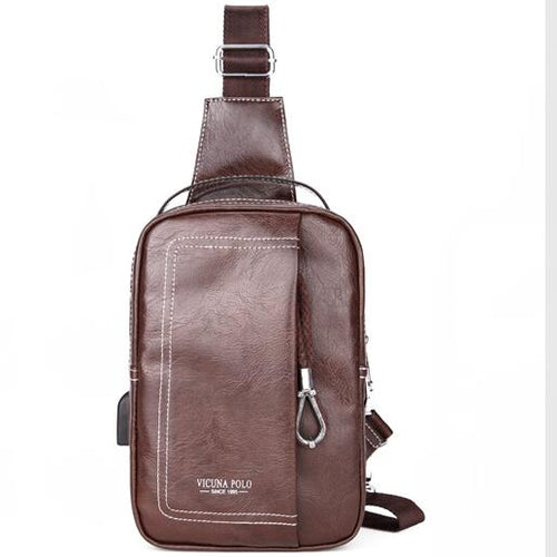 Load image into Gallery viewer, Double Pocket Leather Shoulder Bag with Charging Port-men-wanahavit-brown-wanahavit
