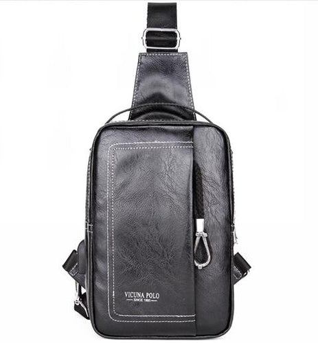 Load image into Gallery viewer, Double Pocket Leather Shoulder Bag with Charging Port-men-wanahavit-black-wanahavit
