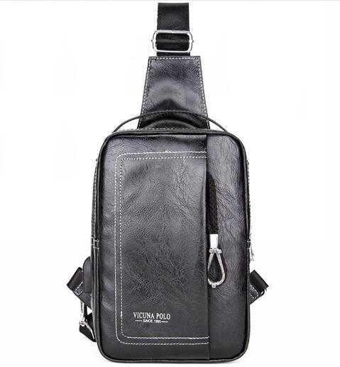 Double Pocket Leather Shoulder Bag with Charging Port-men-wanahavit-black-wanahavit