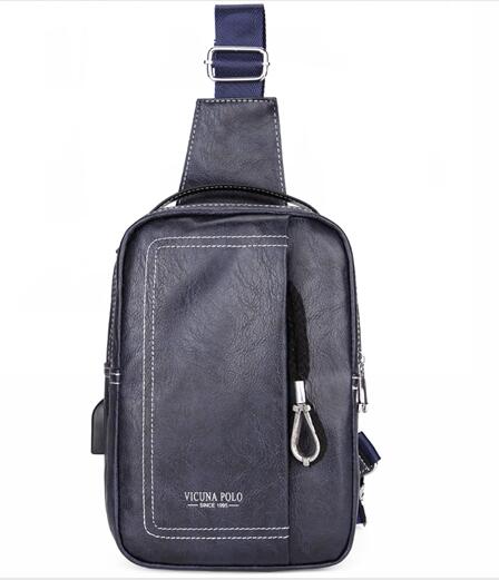 Double Pocket Leather Shoulder Bag with Charging Port-men-wanahavit-blue-wanahavit