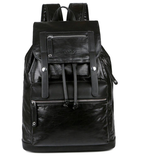 Two Color Accent Drawstring Leather Backpack-men-wanahavit-black-wanahavit