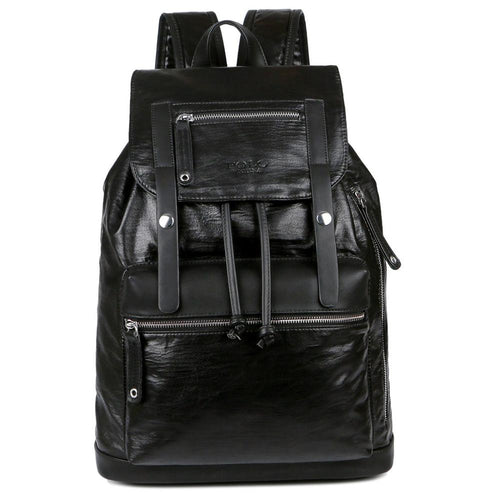 Load image into Gallery viewer, Two Color Accent Drawstring Leather Backpack-men-wanahavit-black-wanahavit
