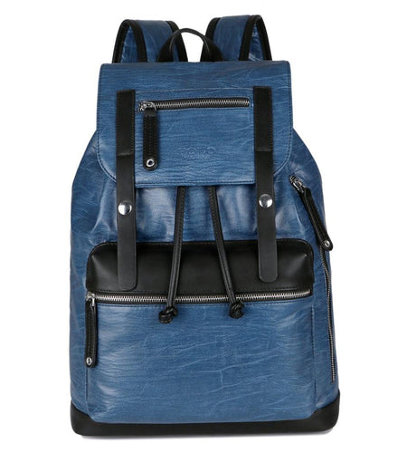 Two Color Accent Drawstring Leather Backpack-men-wanahavit-blue-wanahavit