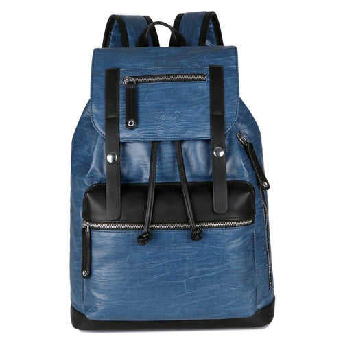 Load image into Gallery viewer, Two Color Accent Drawstring Leather Backpack-men-wanahavit-blue-wanahavit
