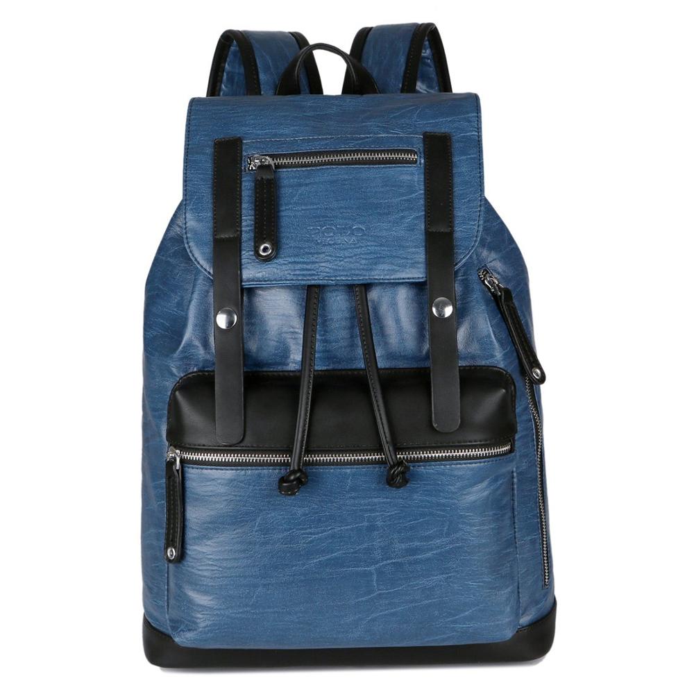 Two Color Accent Drawstring Leather Backpack-men-wanahavit-blue-wanahavit