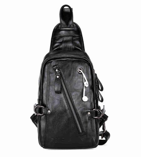 Vintage PU Leather Shoulder Bag with Headphone Outlet-men-wanahavit-Black-wanahavit