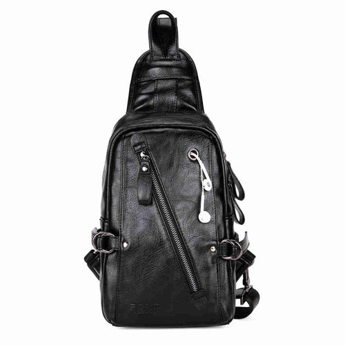 Load image into Gallery viewer, Vintage PU Leather Shoulder Bag with Headphone Outlet-men-wanahavit-Black-wanahavit
