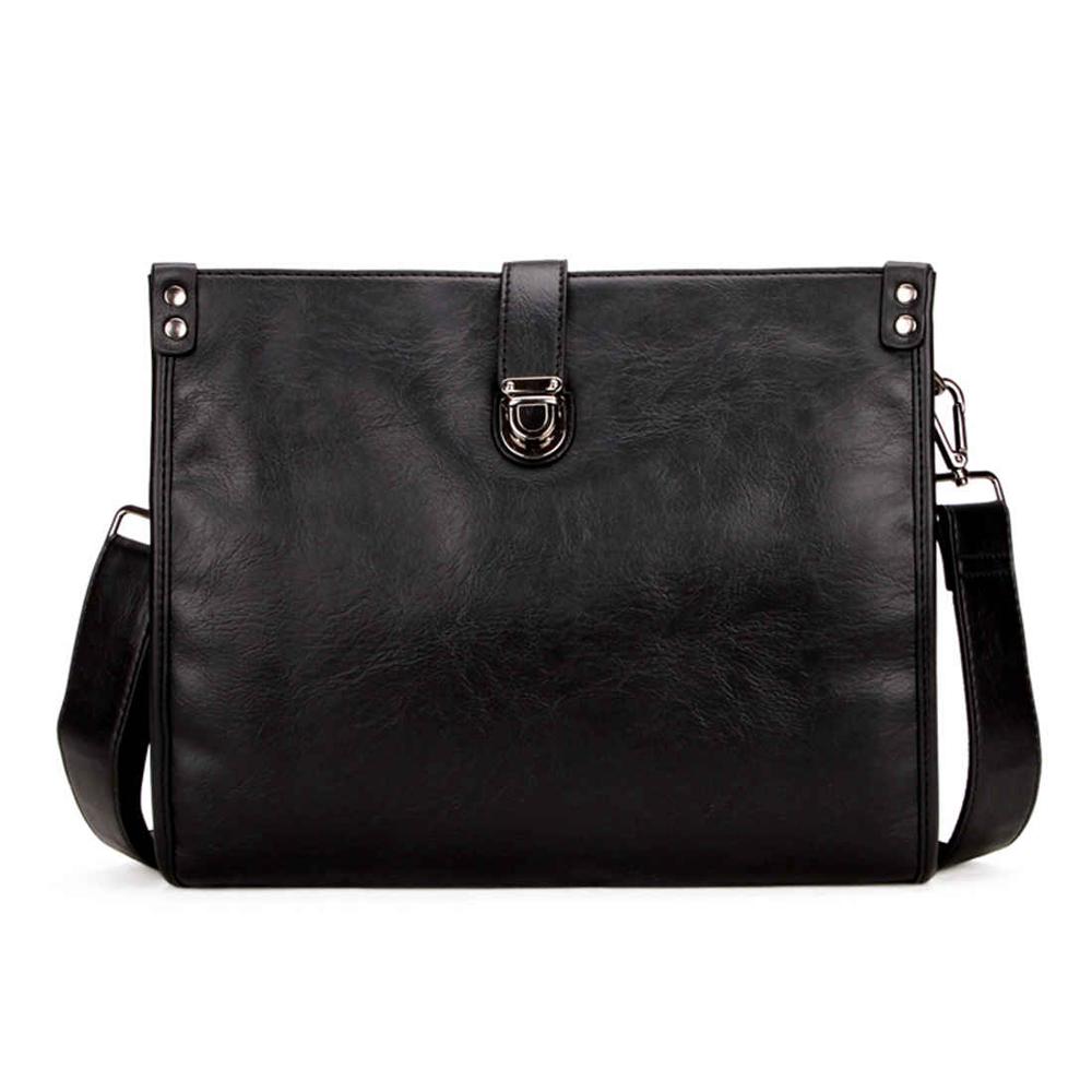 Solid Black Snap Fastened Leather Shoulder Bag-men-wanahavit-Black-wanahavit