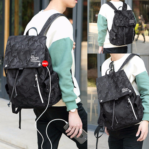 Load image into Gallery viewer, Camouflage Pattern Leather Drawstring Backpack-men-wanahavit-black with USB-wanahavit
