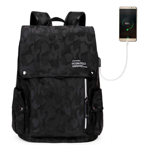 Load image into Gallery viewer, Camouflage Pattern Leather Drawstring Backpack-men-wanahavit-black with USB-wanahavit
