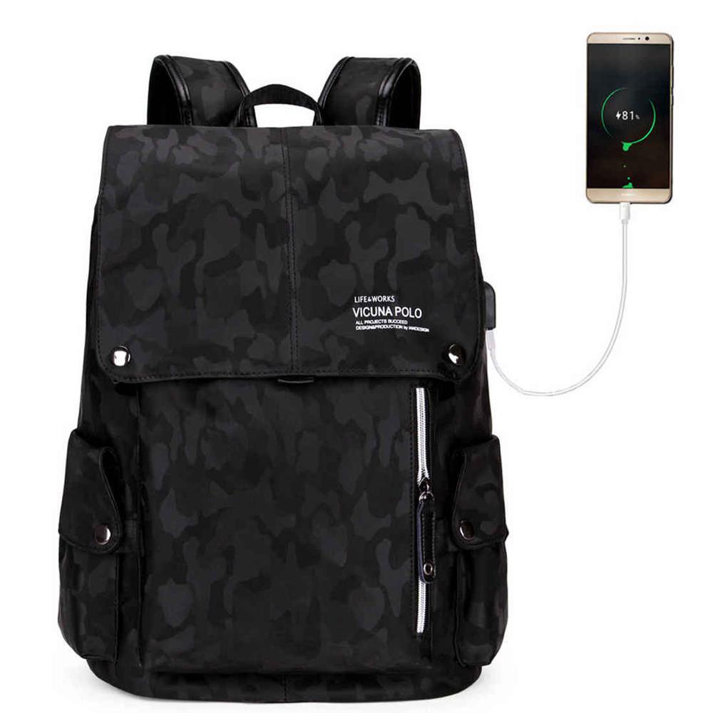 Camouflage Pattern Leather Drawstring Backpack-men-wanahavit-black with USB-wanahavit