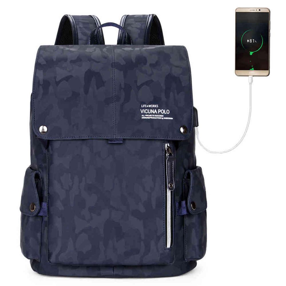 Camouflage Pattern Leather Drawstring Backpack-men-wanahavit-blue with USB-wanahavit