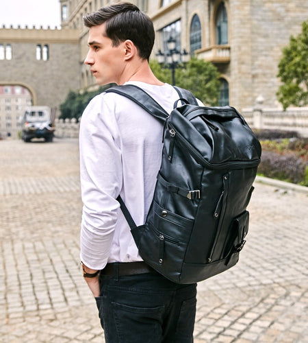 High Capacity Multi Pocket Leather Backpack-wanahavit-Black-wanahavit