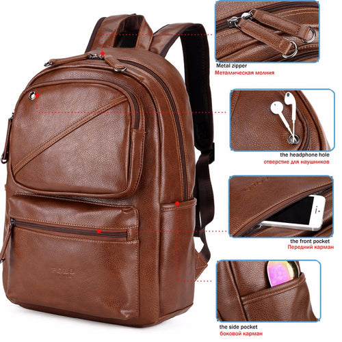 Load image into Gallery viewer, Leather Air Cushioned Backpack with Headphone Outlet-men-wanahavit-black-wanahavit

