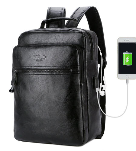 Simple Mobile Friendly Leather Backpack-unisex-wanahavit-black-wanahavit