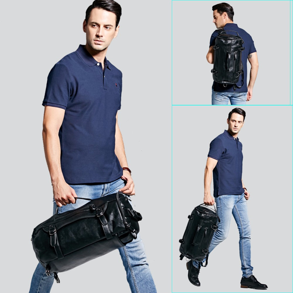 Elegant Large Capacity Leather Duffle Backpack-wanahavit-Black-wanahavit