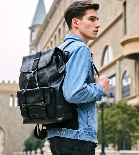 Cool Fashion Leather Drawstring Backpack-men-wanahavit-Black-wanahavit