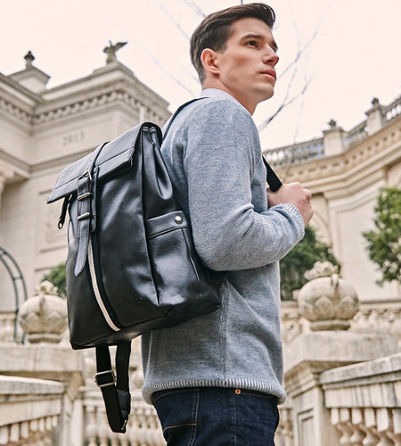 Preppy Style Simple Striped Leather Backpack-unisex-wanahavit-Black-wanahavit