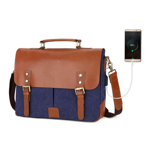 Load image into Gallery viewer, Genuine Leather Briefcase with USB Outlet-men-wanahavit-Blue-35cm by 29cm by 11cm-wanahavit

