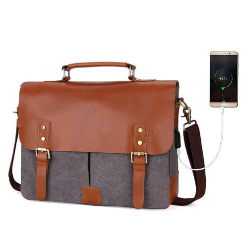 Load image into Gallery viewer, Genuine Leather Briefcase with USB Outlet-men-wanahavit-Gray-35cm by 29cm by 11cm-wanahavit
