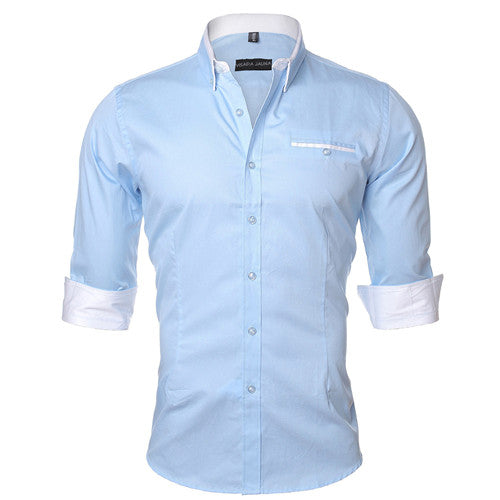Load image into Gallery viewer, Casual Plain Color Long Sleeve Shirt-men-wanahavit-Light Blue-Asian M 50kgto55kg-wanahavit
