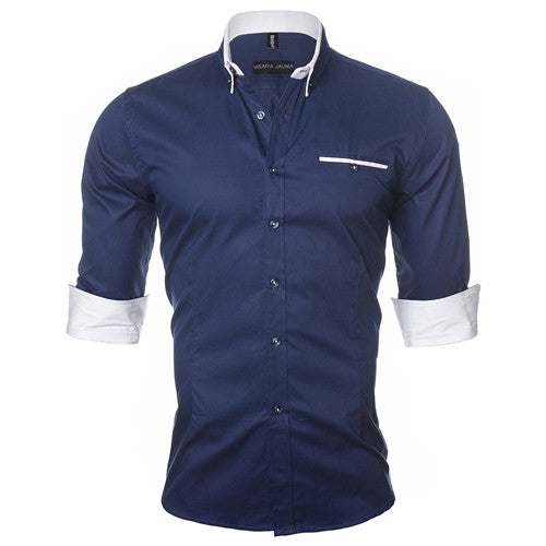 Casual Plain Color Long Sleeve Shirt-men-wanahavit-Dark Blue-Asian M 50kgto55kg-wanahavit