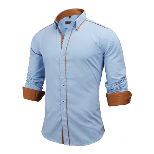 Load image into Gallery viewer, Slim Fit Outlined Solid Long Sleeve-men-wanahavit-Sky Blue 356-US S  60to65KG-wanahavit
