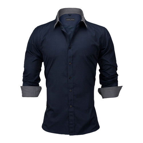 Load image into Gallery viewer, Slim Fit Outlined Solid Long Sleeve-men-wanahavit-Navy 566-US S  60to65KG-wanahavit
