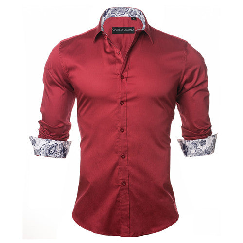 Pattern Accented Plain Color Long Sleeve-men-wanahavit-Red-M-wanahavit