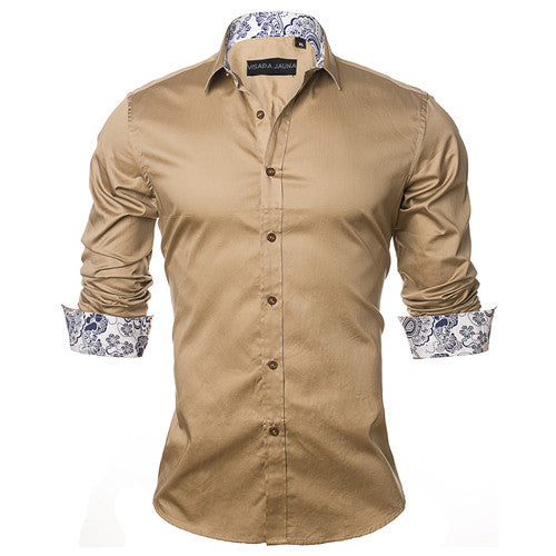 Load image into Gallery viewer, Pattern Accented Plain Color Long Sleeve-men-wanahavit-Khaki-M-wanahavit
