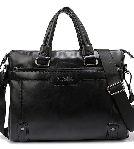 Hollow Bottom Decor Leather Briefcase-men-wanahavit-Black-wanahavit