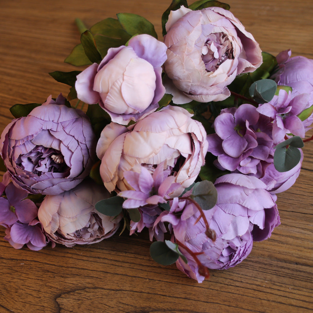 Artificial Vivid Silk Peony Flowers with Fake Leaf Bouquet-home accent-wanahavit-new purple-wanahavit