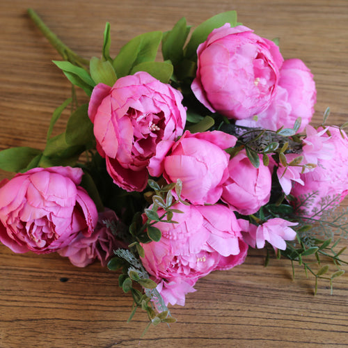 Load image into Gallery viewer, Artificial Vivid Silk Peony Flowers with Fake Leaf Bouquet-home accent-wanahavit-rose-wanahavit
