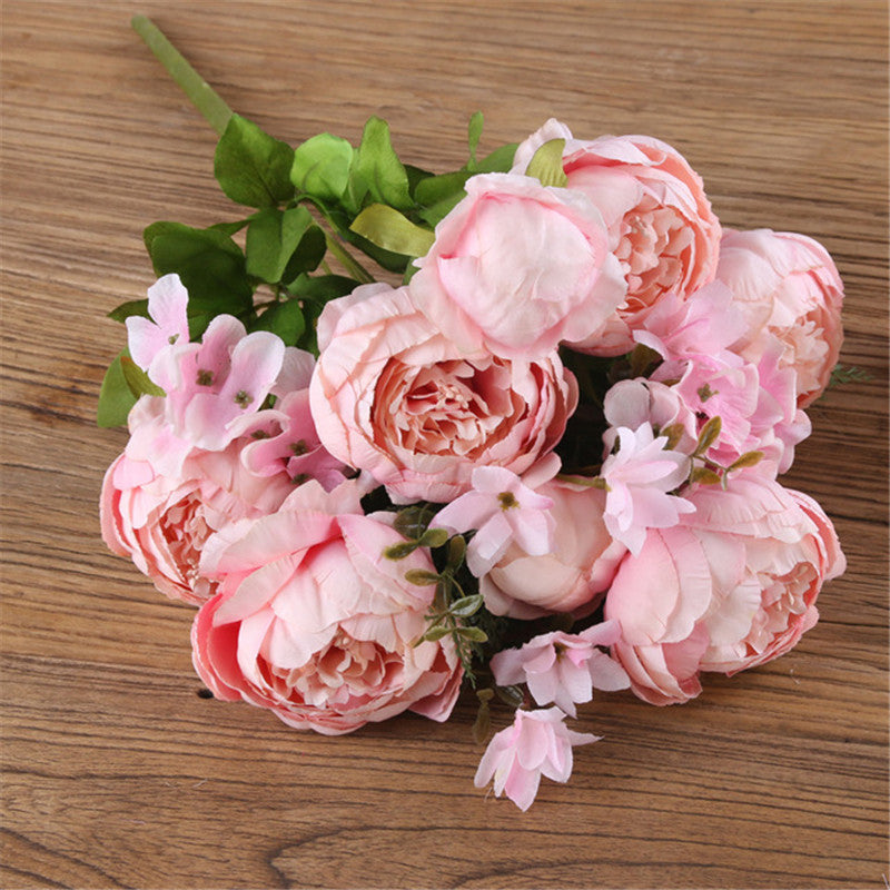 Artificial Vivid Silk Peony Flowers with Fake Leaf Bouquet-home accent-wanahavit-rose pink-wanahavit
