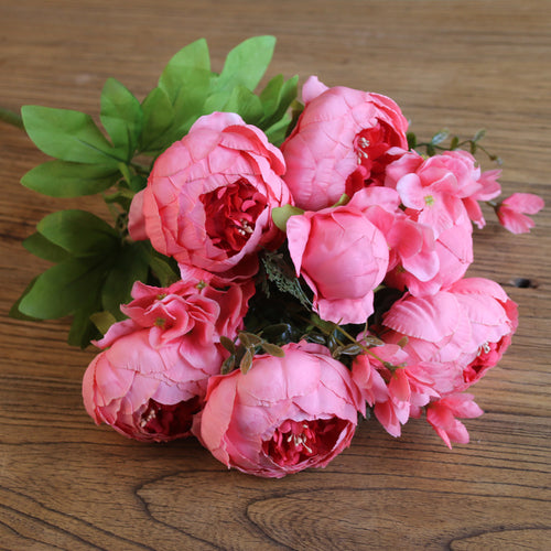 Load image into Gallery viewer, Artificial Vivid Silk Peony Flowers with Fake Leaf Bouquet-home accent-wanahavit-new pink-wanahavit
