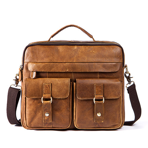 Genuine Leather Double Front Pocket Briefcase-men-wanahavit-oil red brown-wanahavit