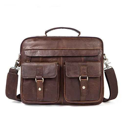 Genuine Leather Double Front Pocket Briefcase-men-wanahavit-red brown-wanahavit