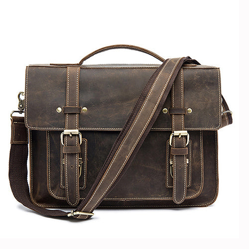 Genuine Leather Double Belt Briefcase for men - wanahavit