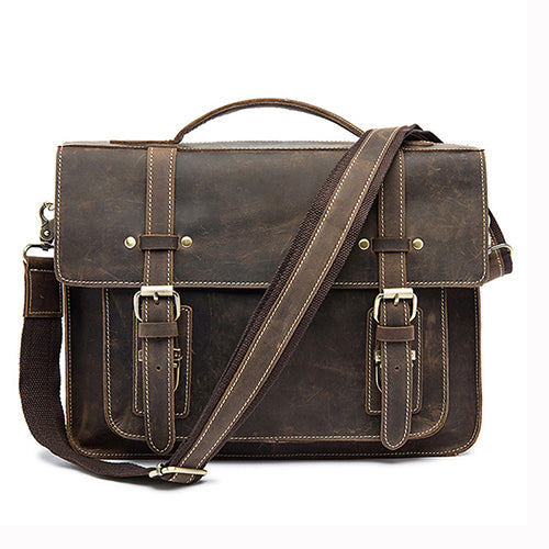 Load image into Gallery viewer, Genuine Leather Double Belt Briefcase-men-wanahavit-brown-wanahavit

