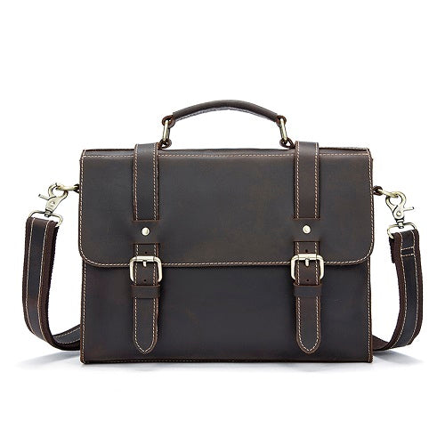 Genuine Leather Double Belt Briefcase-men-wanahavit-coffee 2-wanahavit