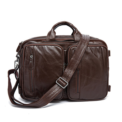Genuine Leather Large Double Pocket Briefcase-men-wanahavit-deep coffee-wanahavit