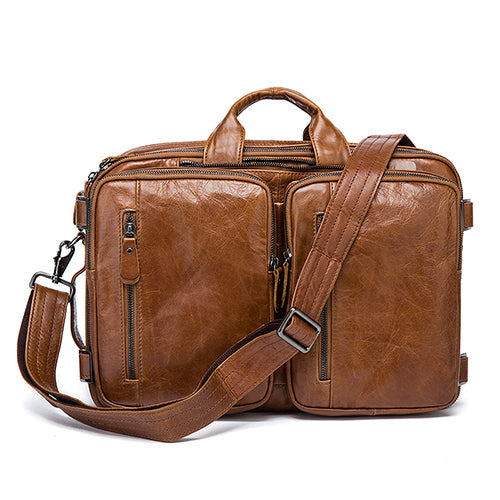 Genuine Leather Large Double Pocket Briefcase-men-wanahavit-brown-wanahavit